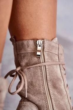 Damskie Zamszowe Botki Na Platformie Beżowe Edna