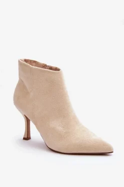 Damskie Zamszowe Botki Na Szpilce Jasnobeżowe Merisa
