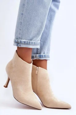 Damskie Zamszowe Botki Na Szpilce Jasnobeżowe Merisa