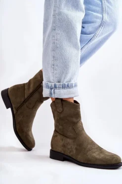 Damskie Zamszowe Botki Na Płaskim Obcasie Zielone Fiorenz