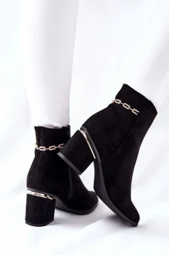 Damskie Zamszowe Botki Na Słupku Czarne One Step