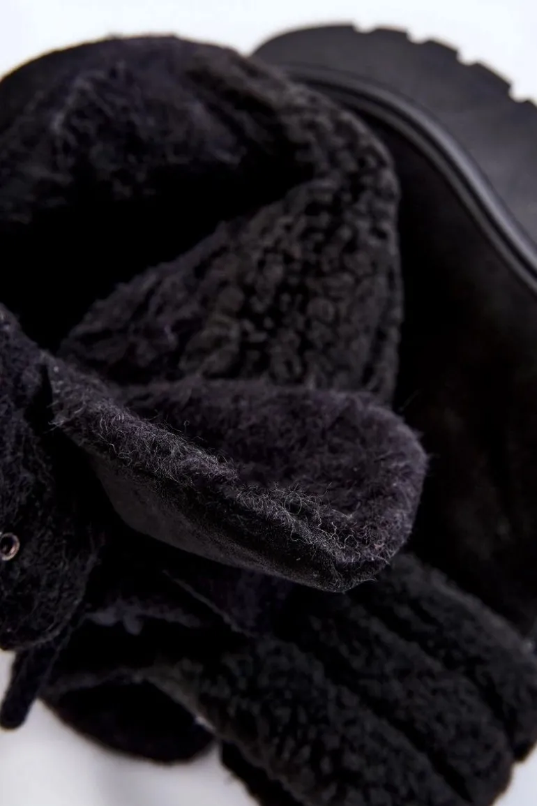 Damskie Zamszowe Botki Na Koturnie Czarne Lemar Meniko