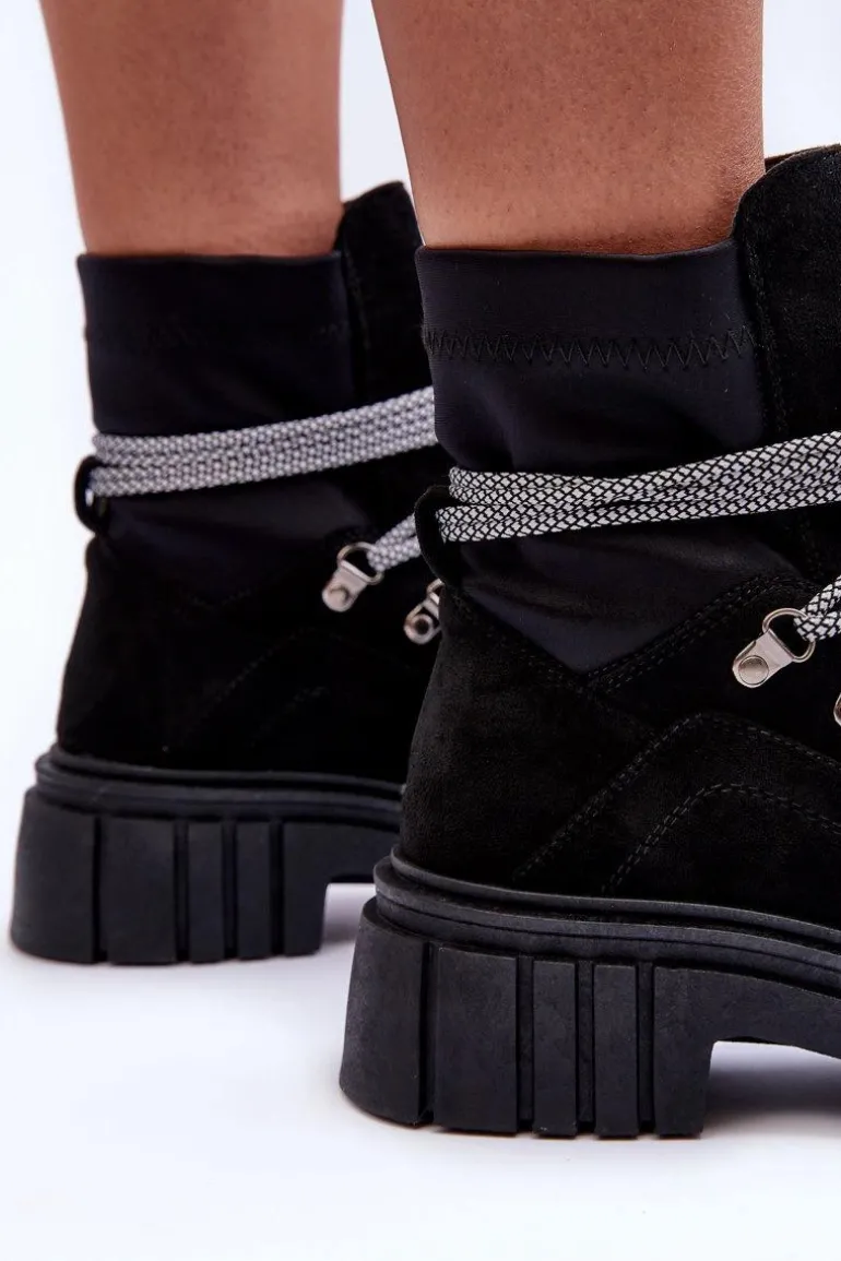 Damskie Zamszowe Botki Sznurowane Czarne Acorn