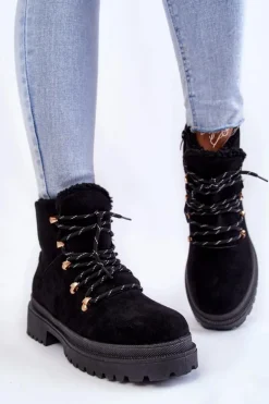 Damskie Zamszowe Botki Trapery Czarne Bellita