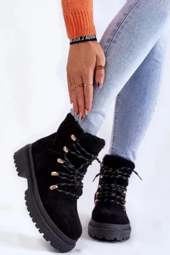 Damskie Zamszowe Botki Trapery Czarne Bellita