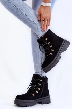 Damskie Zamszowe Botki Trapery Czarne Bellita