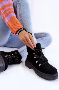Damskie Zamszowe Botki Trapery Czarne Bellita