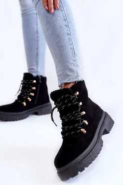 Damskie Zamszowe Botki Trapery Czarne Bellita