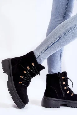 Damskie Zamszowe Botki Trapery Czarne Bellita