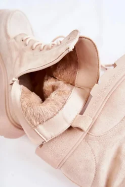 Damskie Zamszowe Botki Wiązane Beżowe Vanita