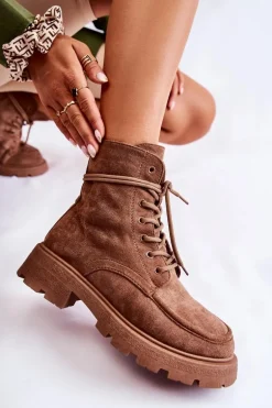 Damskie Zamszowe Botki Wiązane Brązowe Vanita