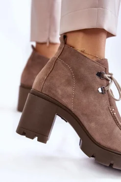 Damskie Zamszowe Botki Wiązane Jasnobrązowe Lemar Marianne