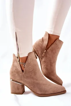 Damskie Zamszowe Botki Z Wycięciami Khaki Noel