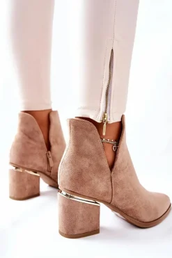 Damskie Zamszowe Botki Z Wycięciami Khaki Noel