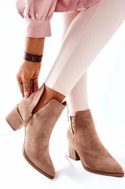 Damskie Zamszowe Botki Z Wycięciami Khaki Noel