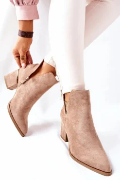 Damskie Zamszowe Botki Z Wycięciami Khaki Noel