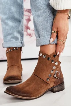 Damskie Zamszowe Botki Z Klamrą Exquisite 1198 Koniak