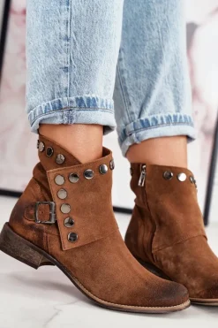 Damskie Zamszowe Botki Z Klamrą Exquisite 1198 Koniak