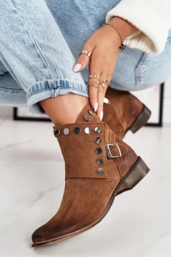 Damskie Zamszowe Botki Z Klamrą Exquisite 1198 Koniak