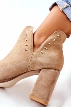Damskie Zamszowe Botki Z Wycięciami Lewski Beżowy Piasek 3075