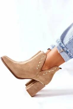 Damskie Zamszowe Botki Z Wycięciami Lewski Beżowy Piasek 3075