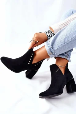 Damskie Zamszowe Botki Z Wycięciami Lewski Czarne 3075