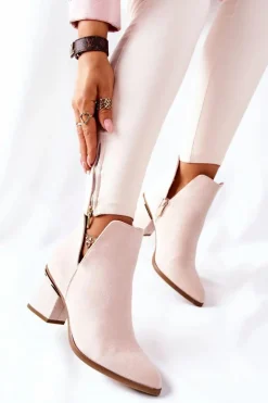 Damskie Zamszowe Botki Z Wycięciami Beżowe Noel