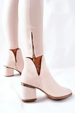 Damskie Zamszowe Botki Z Wycięciami Beżowe Noel