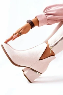 Damskie Zamszowe Botki Z Wycięciami Beżowe Noel