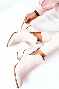 Damskie Zamszowe Botki Z Wycięciami Beżowe Noel