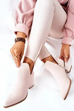 Damskie Zamszowe Botki Z Wycięciami Beżowe Noel