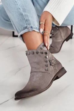 Damskie Zamszowe Botki Z Klamrą Exquisite 1198 Cappuccino