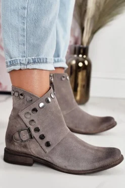 Damskie Zamszowe Botki Z Klamrą Exquisite 1198 Cappuccino