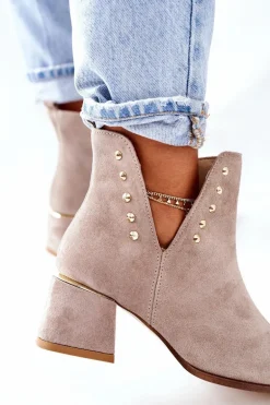 Damskie Zamszowe Botki Z Wycięciami Lewski Cappuccino 3074/B