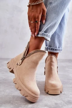 Damskie Zamszowe Botki Z Wycięciami Beżowe Rhythm