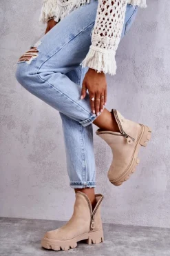 Damskie Zamszowe Botki Z Wycięciami Beżowe Rhythm