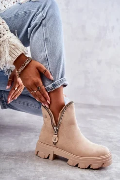 Damskie Zamszowe Botki Z Wycięciami Beżowe Rhythm