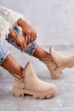 Damskie Zamszowe Botki Z Wycięciami Beżowe Rhythm