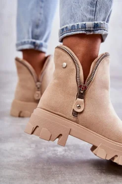 Damskie Zamszowe Botki Z Wycięciami Beżowe Rhythm