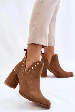 Damskie Zamszowe Botki Z Wycięciami Lewski 3075 Camel