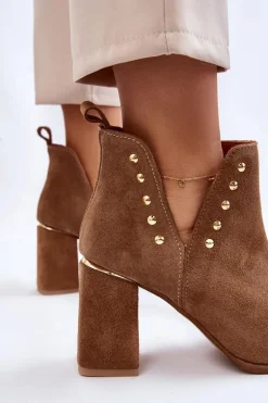 Damskie Zamszowe Botki Z Wycięciami Lewski 3075 Camel