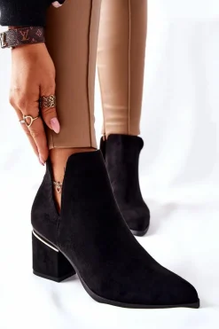 Damskie Zamszowe Botki Z Wycięciami Czarne Noel