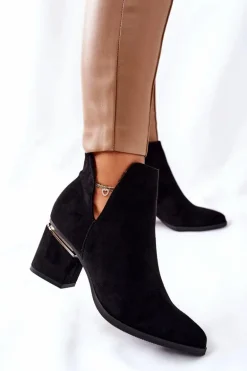 Damskie Zamszowe Botki Z Wycięciami Czarne Noel