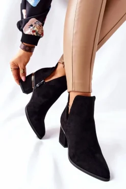 Damskie Zamszowe Botki Z Wycięciami Czarne Noel