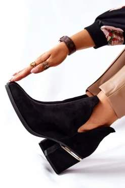 Damskie Zamszowe Botki Z Wycięciami Czarne Noel