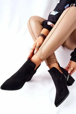 Damskie Zamszowe Botki Z Wycięciami Czarne Noel