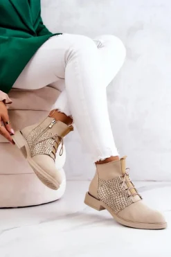 Damskie Zamszowe Botki Z Wężowym Wzorem Jasnobeżowe Lemar Sonroe