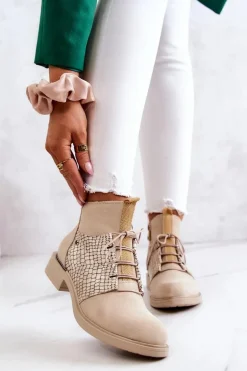 Damskie Zamszowe Botki Z Wężowym Wzorem Jasnobeżowe Lemar Sonroe