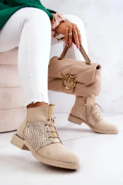 Damskie Zamszowe Botki Z Wężowym Wzorem Jasnobeżowe Lemar Sonroe