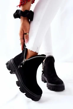 Damskie Zamszowe Botki Z Wycięciami Czarne Rhythm